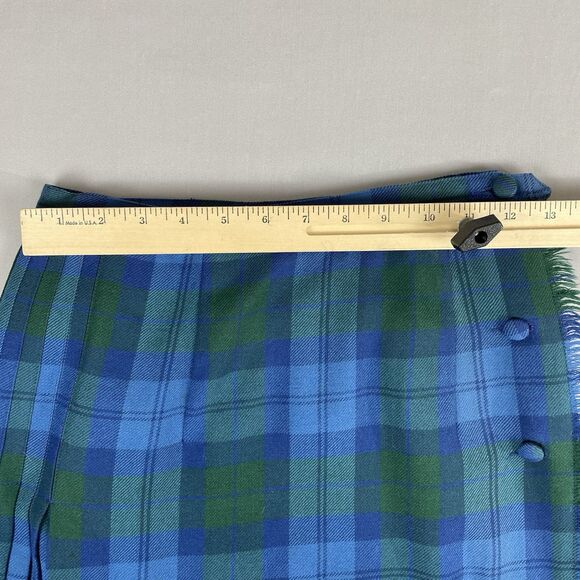Al Jean Canada Pure Wool Tartan Wrap Kilt Skirt Vintage Size 8 Lite Blue Green - Picture 10 of 16